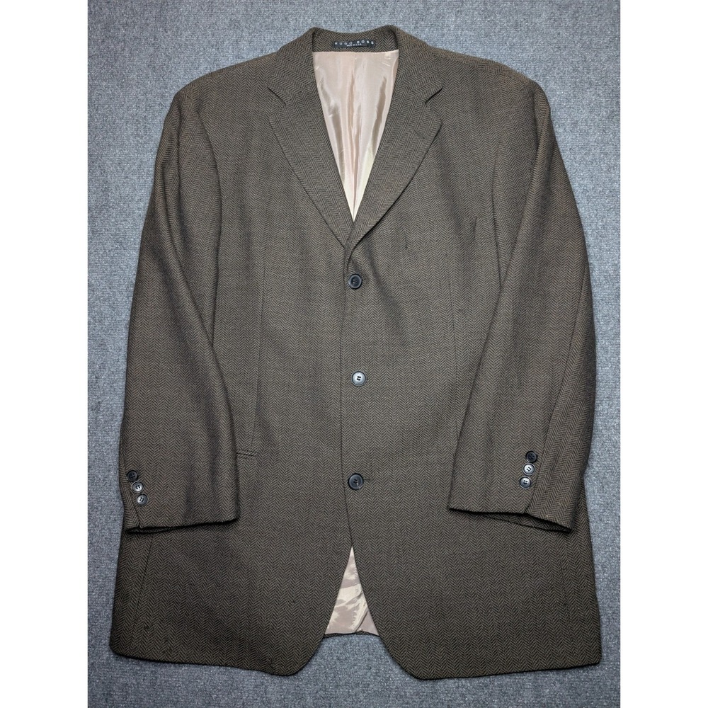 HUGO‎ BOSS Mens Blazer Sport Coat Casual Jacket Size 44R Brown Wool Herringbone